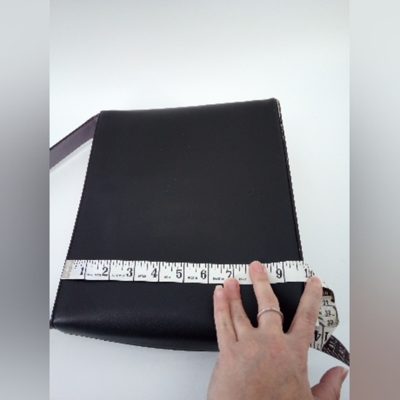 Franklin Covey Full Grain Leather Black Shoulder Bag Lavender Closure Gingham - Picture 10 of 16